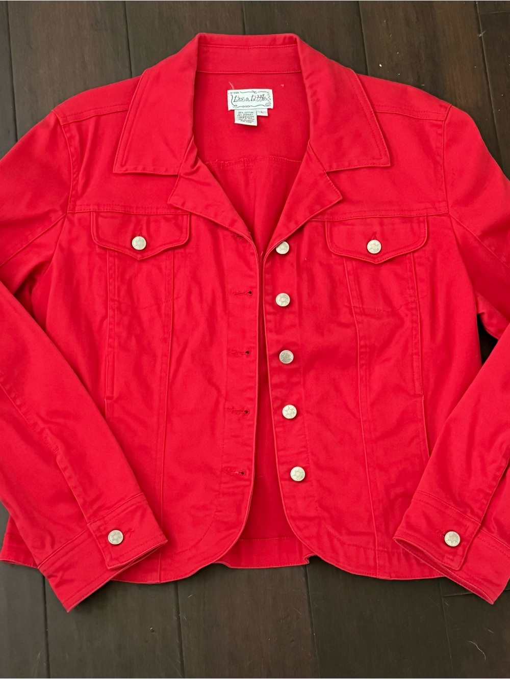 Live a Little Bright Red Jean Jacket with Silver Buttons